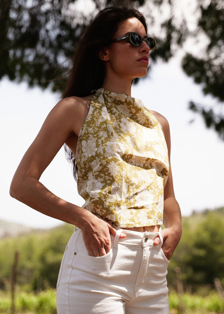 Sajani Top — Floral halter on model — MYFASHIONFRUIT