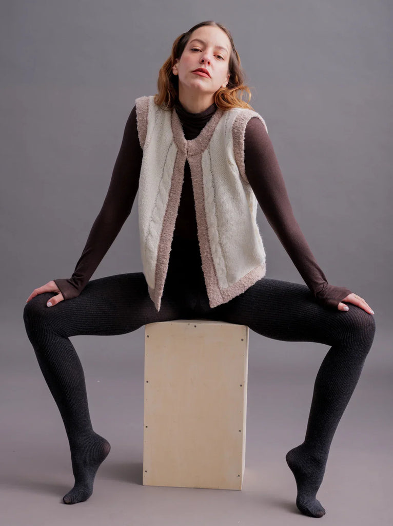 Ameline Vest — Cream cable knit vest on model — MYFASHIONFRUIT
