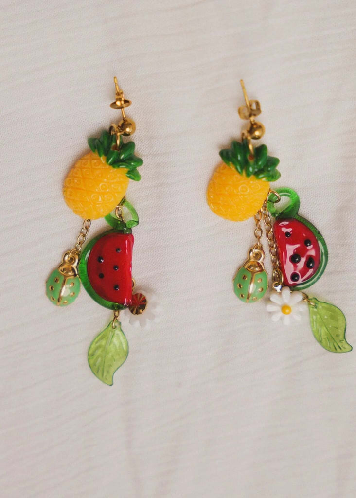 Fruit Salad Earrings — Pineapple, watermelon and leaves — MYFASHIONFRUIT