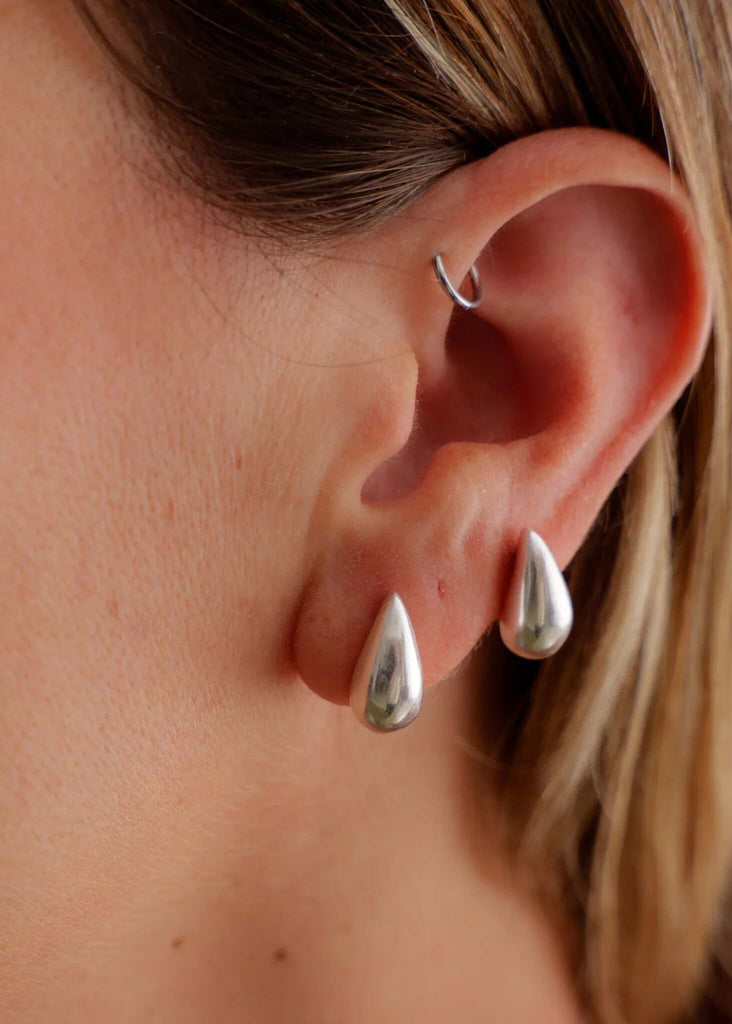 Fleur Earrings — silver drop earrings on model detail — MYFASHIONFRUIT