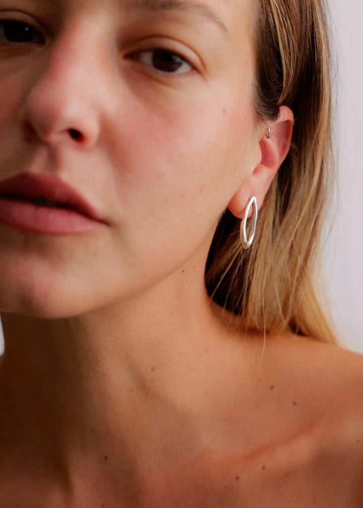 Clementine Earrings — Silver hoops on model, detail — MYFASHIONFRUIT