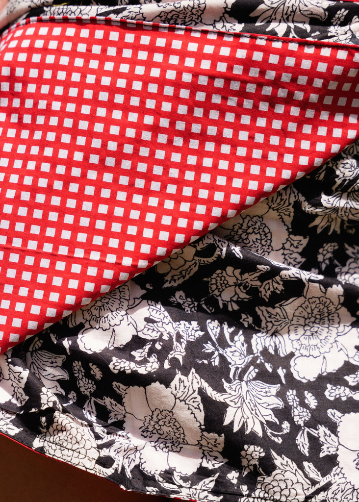 Naia Double-sided Skirt — detail of red gingham and floral print — MYFASHIONFRUIT