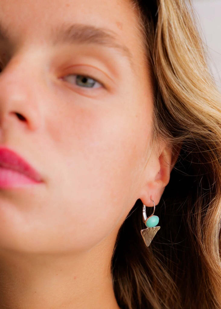 Deep Ocean Earrings — Detail of earrings on model — MYFASHIONFRUIT