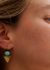 Deep Ocean Earrings — detail, turquoise stone and gold triangle — MYFASHIONFRUIT