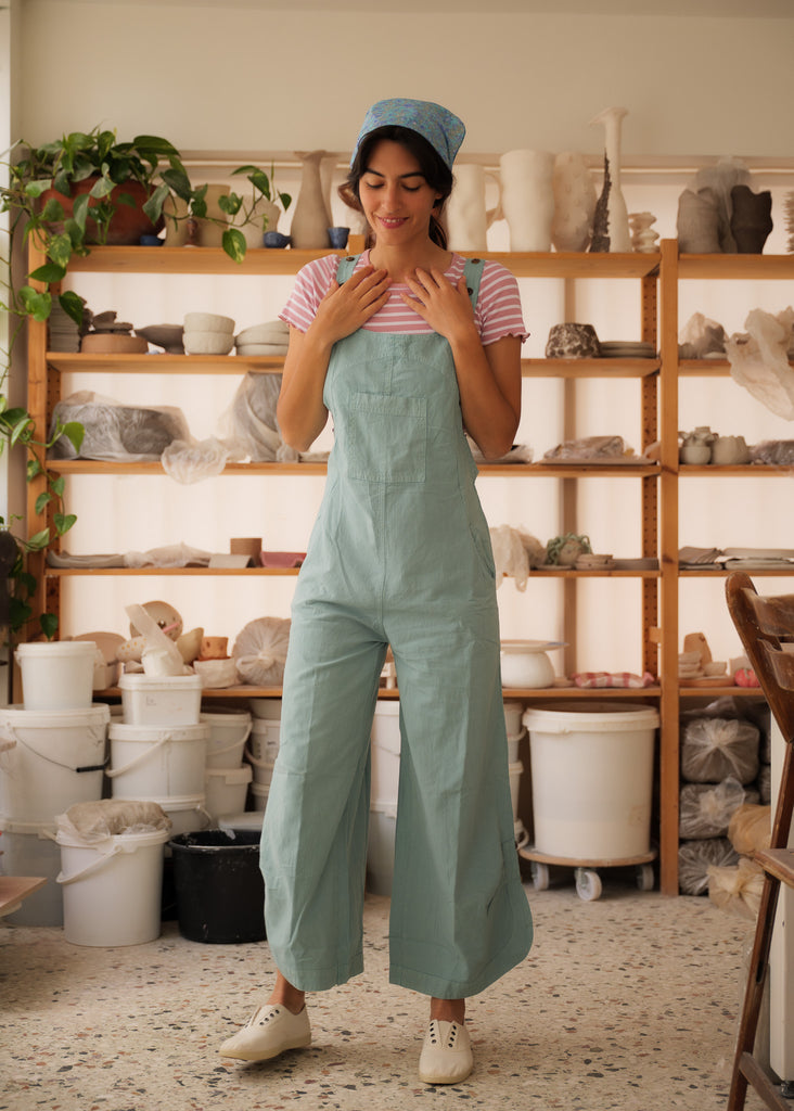 Mayaa Dungarees — Green on model — MYFASHIONFRUIT