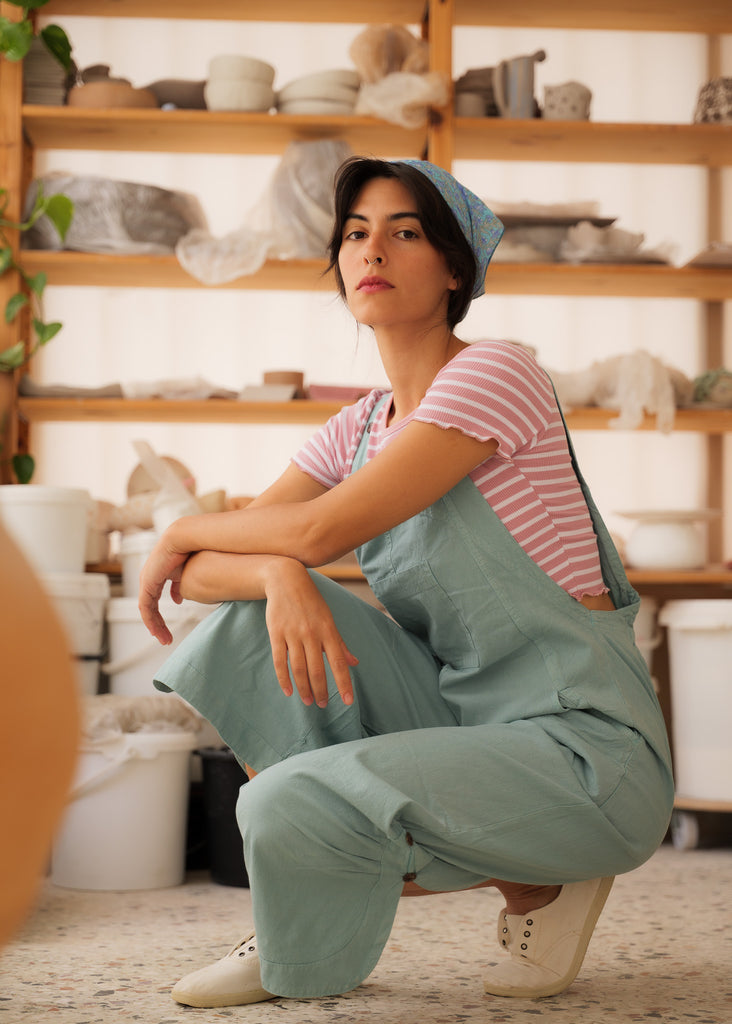 Mayaa Dungarees — Light blue on model — MYFASHIONFRUIT