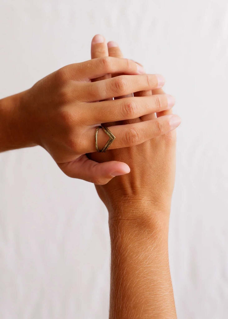 Myah Bronze Ring — Bronze V ring on hand — MYFASHIONFRUIT