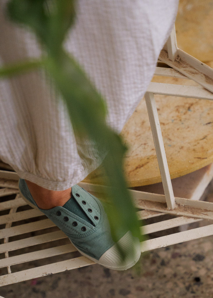 Old Lavanda Sneakers — pale green shoe on model — MYFASHIONFRUIT