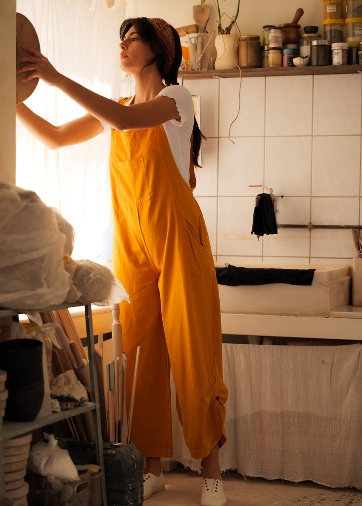Mayaa Dungarees — Yellow cotton on model — MYFASHIONFRUIT