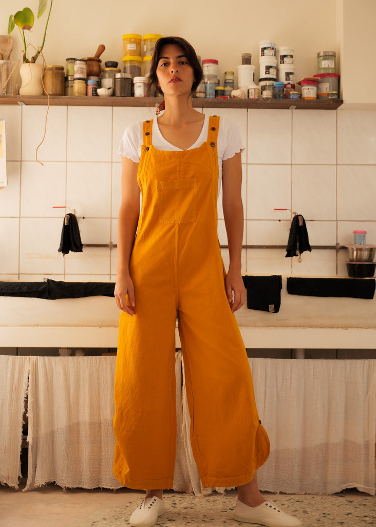 Mayaa Dungarees — Yellow jumpsuit on model — MYFASHIONFRUIT