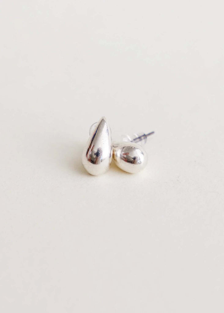 Fleur Earrings — Silver teardrop studs, detail — MYFASHIONFRUIT
