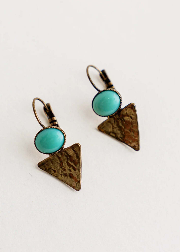 Deep Ocean Earrings — Turquoise stone and bronze triangle — MYFASHIONFRUIT