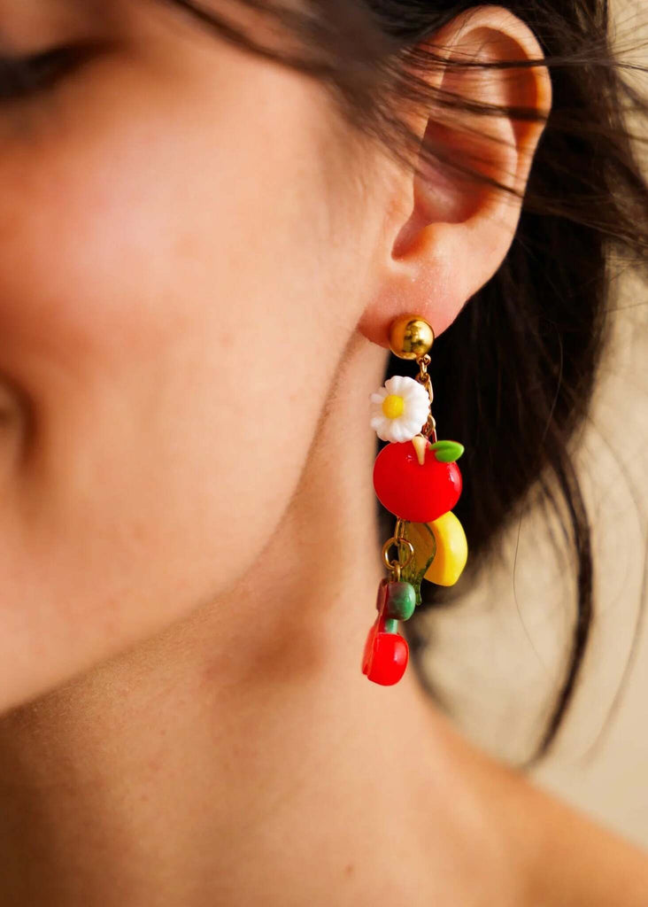 Sour Cherry Earrings — on model, fruit and flower dangles — MYFASHIONFRUIT