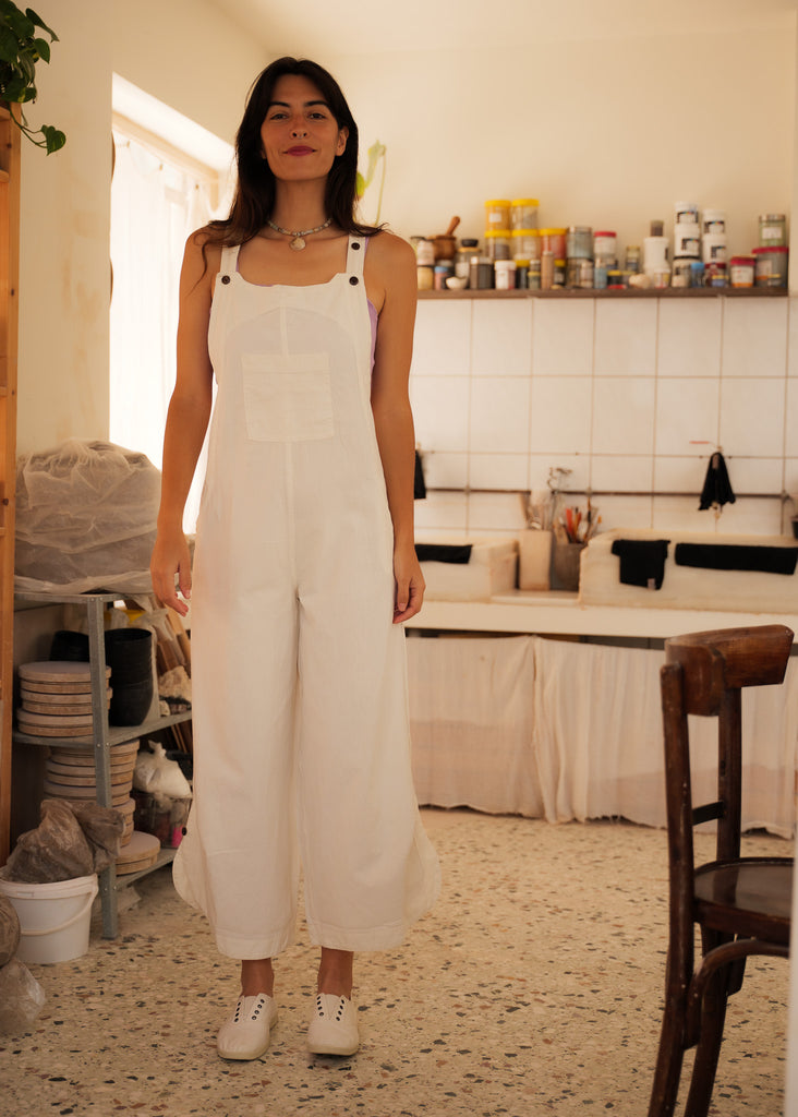 Mayaa Dungarees — White cotton on model — MYFASHIONFRUIT