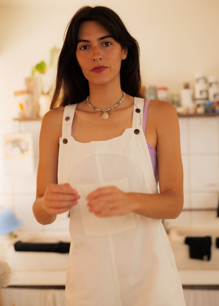 Mayaa Dungarees — White cotton on model — MYFASHIONFRUIT