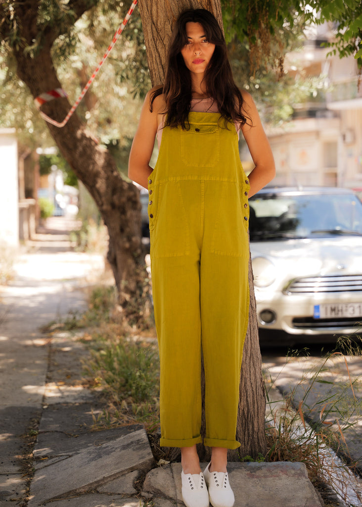 Sia Dungarees — Chartreuse overalls on model — MYFASHIONFRUIT