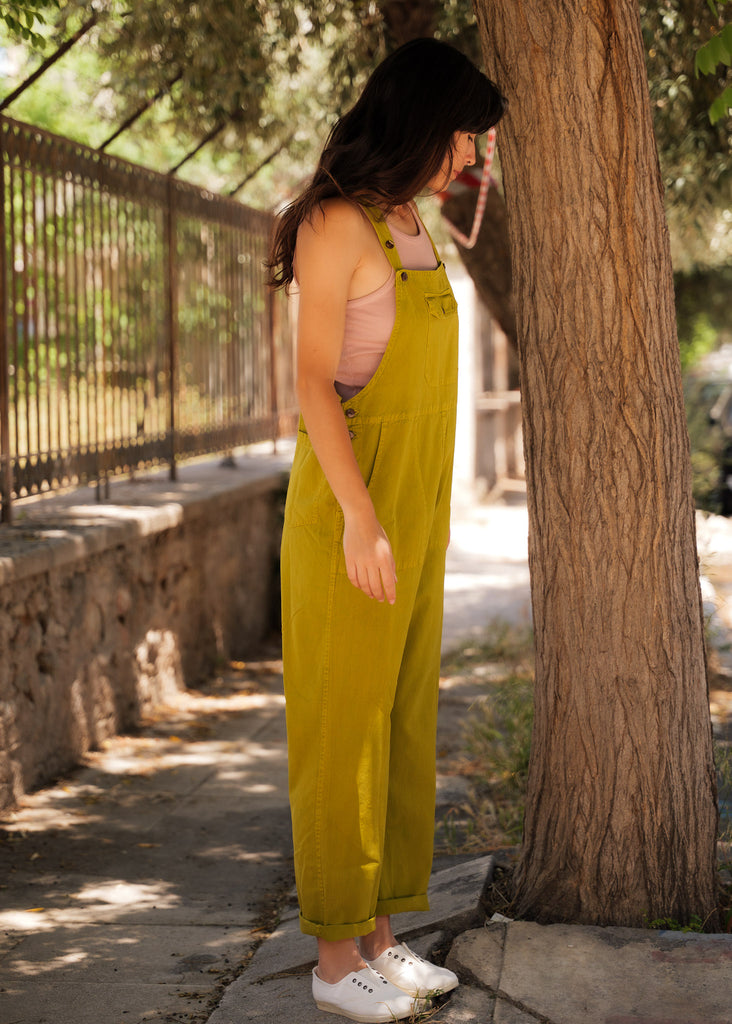 Sia Dungarees — Yellow dungarees on model — MYFASHIONFRUIT