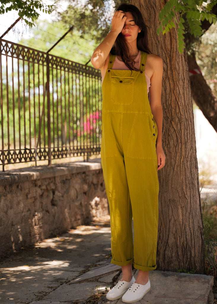 Sia Dungarees — Yellow overalls on model — MYFASHIONFRUIT