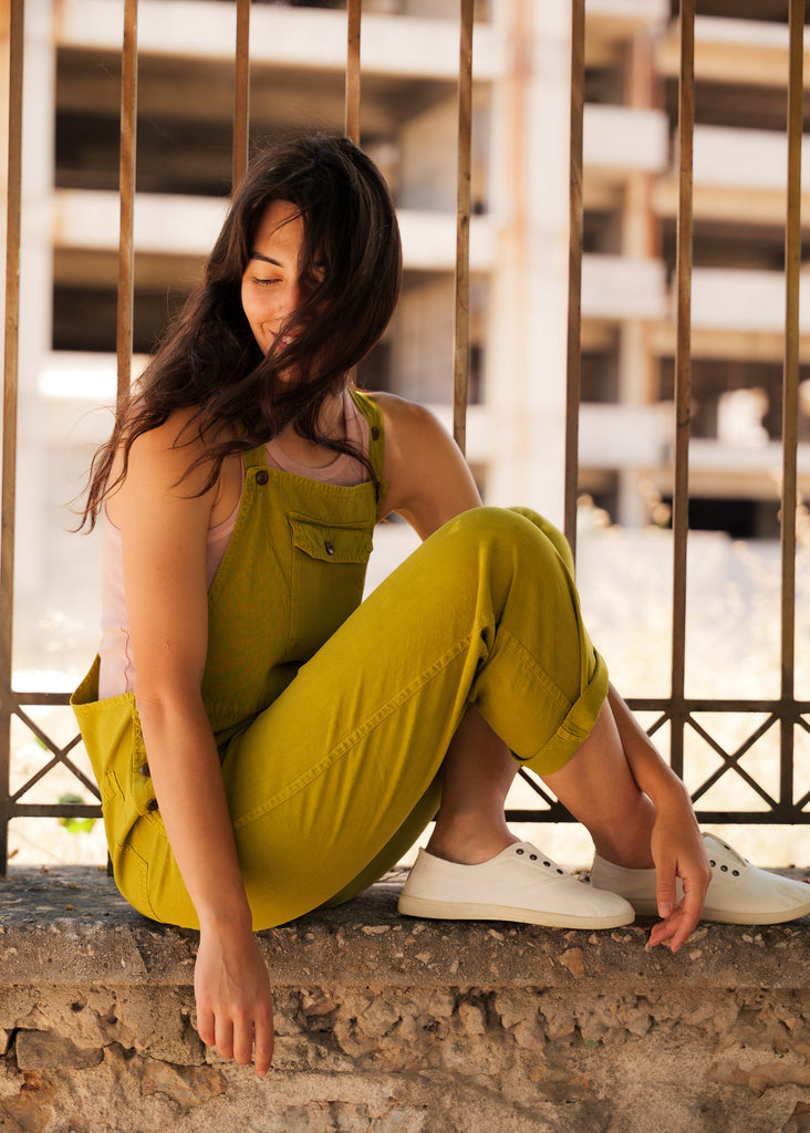 Sia Dungarees — Yellow overalls on model — MYFASHIONFRUIT