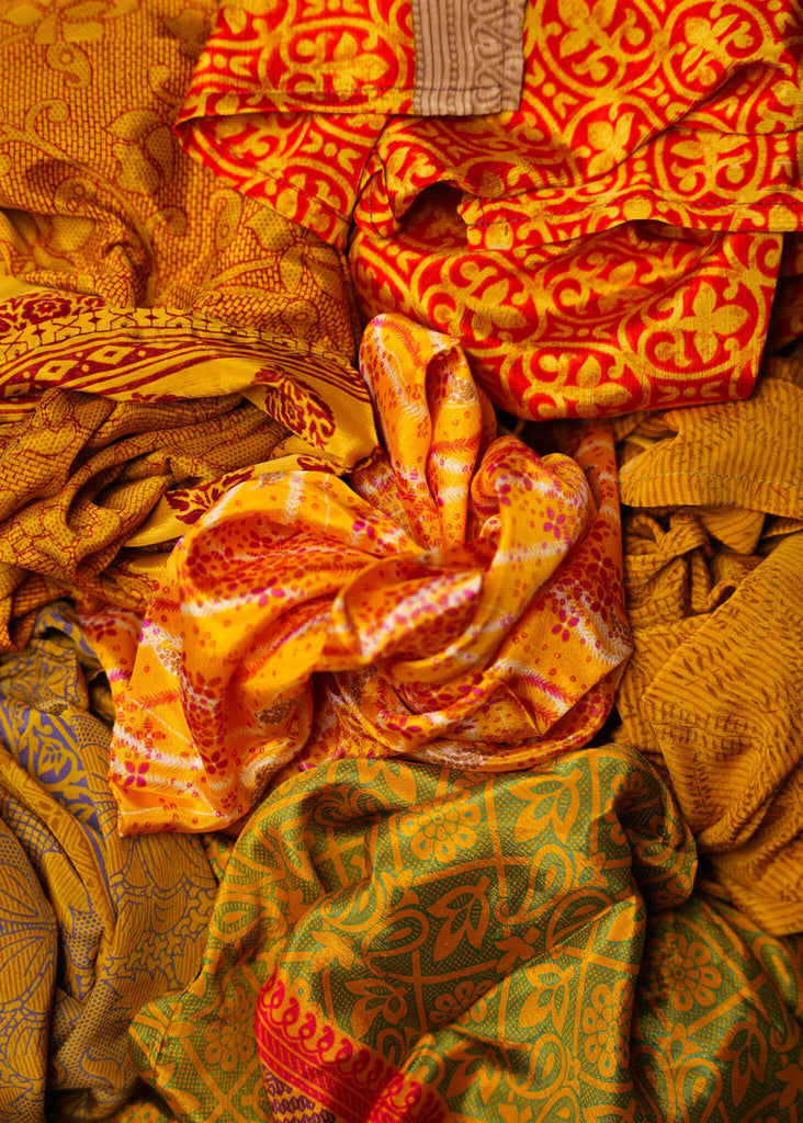 Bijal Silk Scarf - Yellows — Detail, various vintage silk scarves — MYFASHIONFRUIT