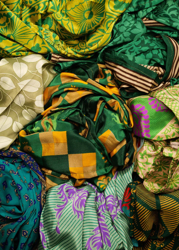 Bijal Silk Scarf — green & colorful silk scarves detail — MYFASHIONFRUIT