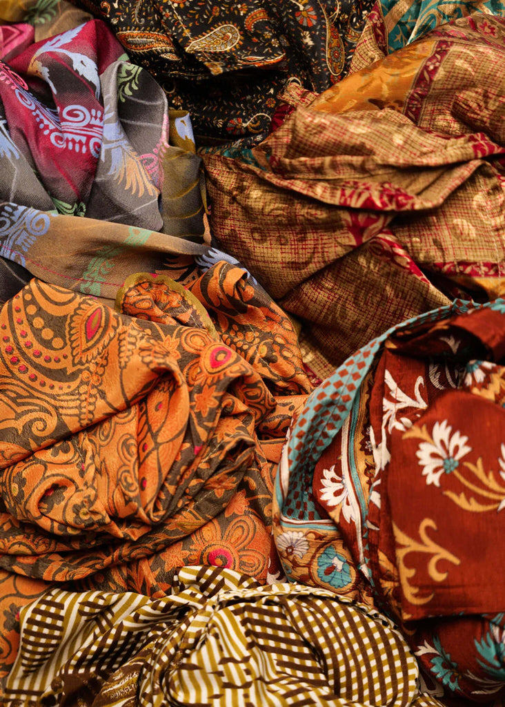 Bijal Silk Scarf — Detail of colorful silk scarves — MYFASHIONFRUIT