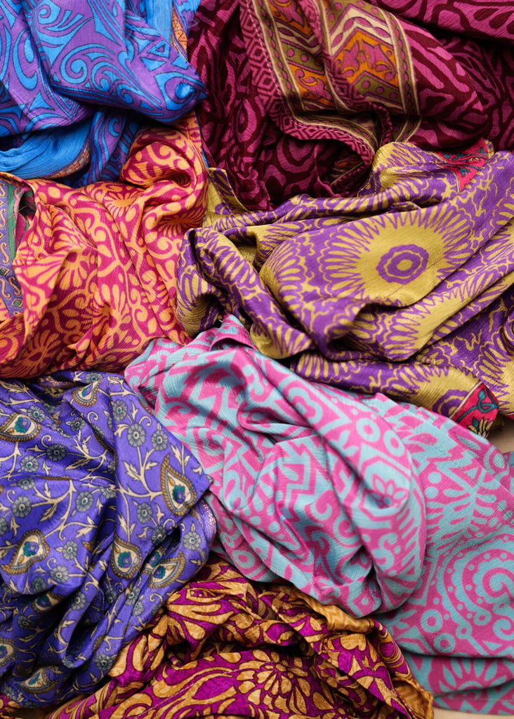 Bijal Silk Scarf - Purples — colorful patterned silk scarfs, detail — MYFASHIONFRUIT