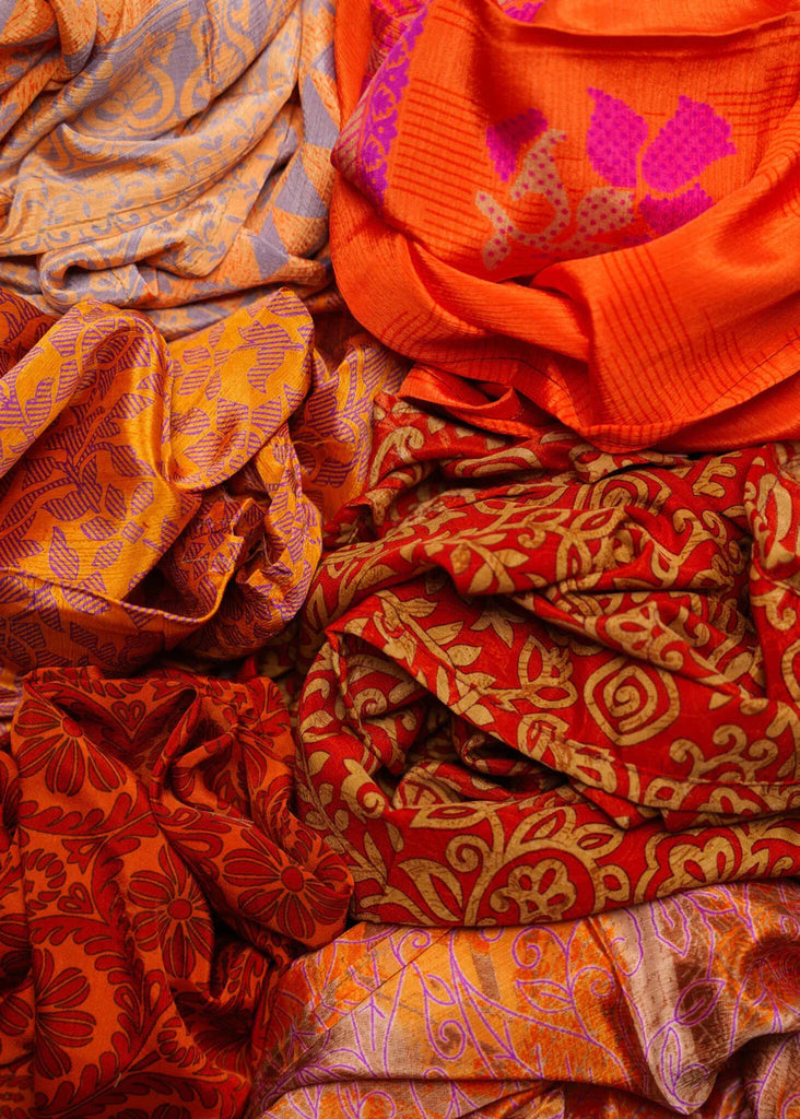 Bijal Silk Scarf - Oranges — Detail of patterned silk scarves — MYFASHIONFRUIT
