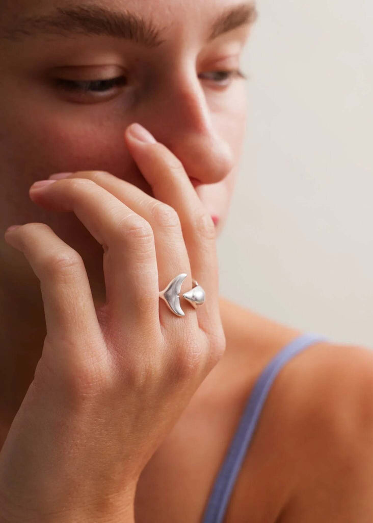 Dolphin Ring — Silver ring on model's hand — MYFASHIONFRUIT