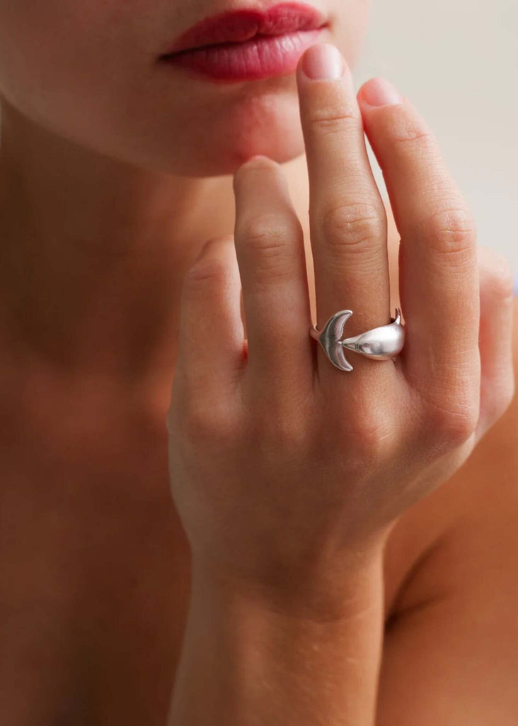 Dolphin Ring — Silver dolphin ring on model — MYFASHIONFRUIT