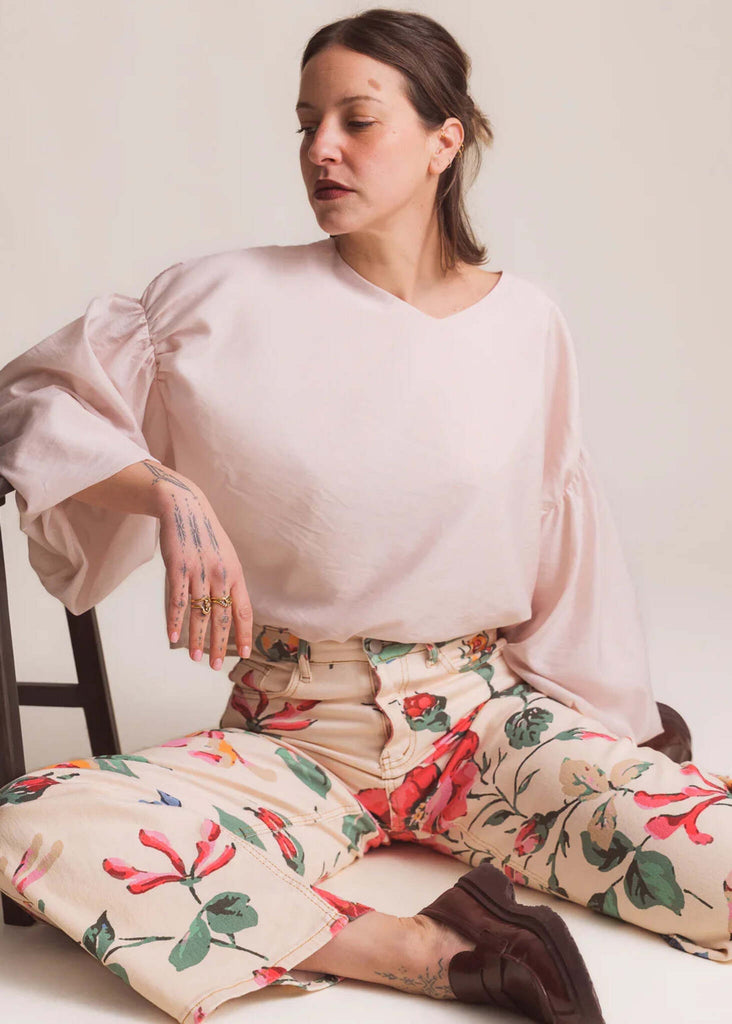 Malu Top — Light pink blouse with balloon sleeves on model — MYFASHIONFRUIT