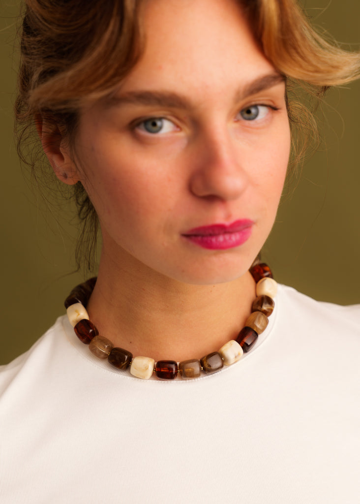 Nia Necklace — necklace with amber tones on model — MYFASHIONFRUIT