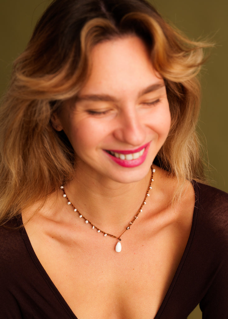 Nirvana Necklet — On model, beaded necklace with teardrop stone — MYFASHIONFRUIT