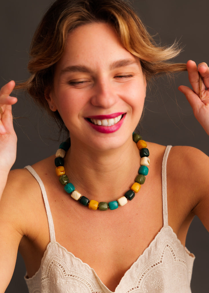 Nia Necklace — Colorful beaded necklace on model — MYFASHIONFRUIT