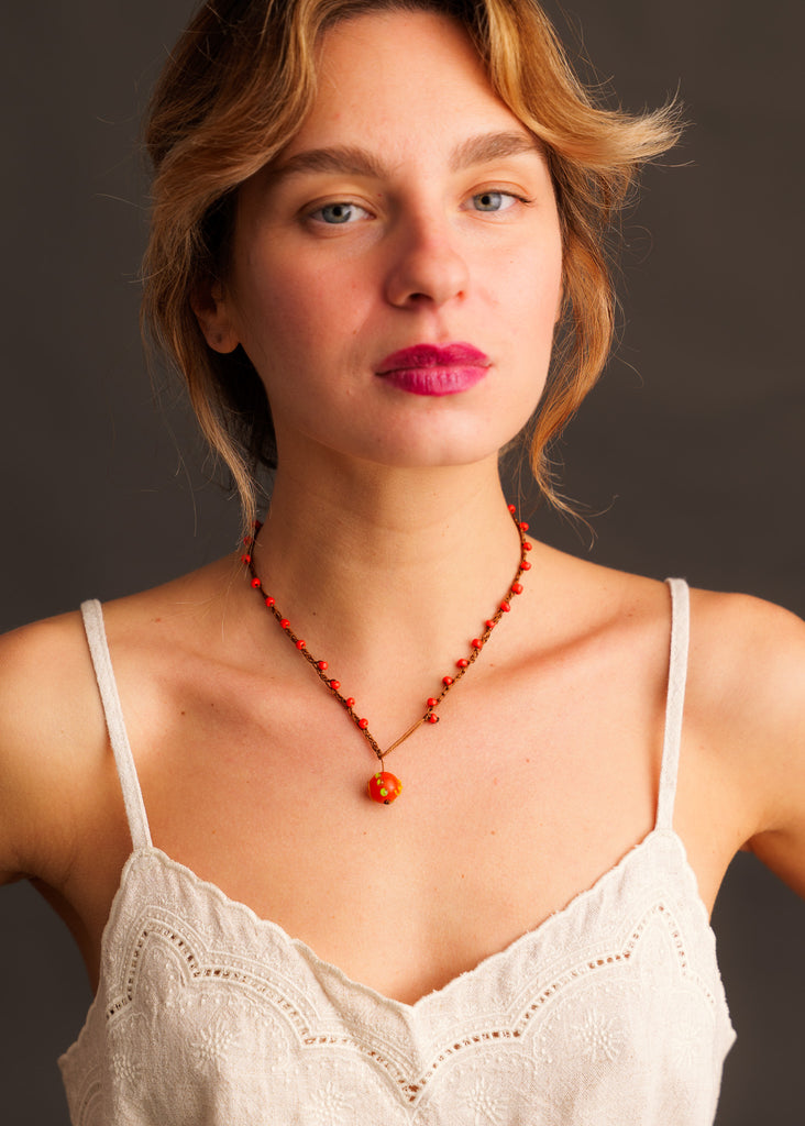 Nirvana Necklet — Red beaded necklace on model — MYFASHIONFRUIT