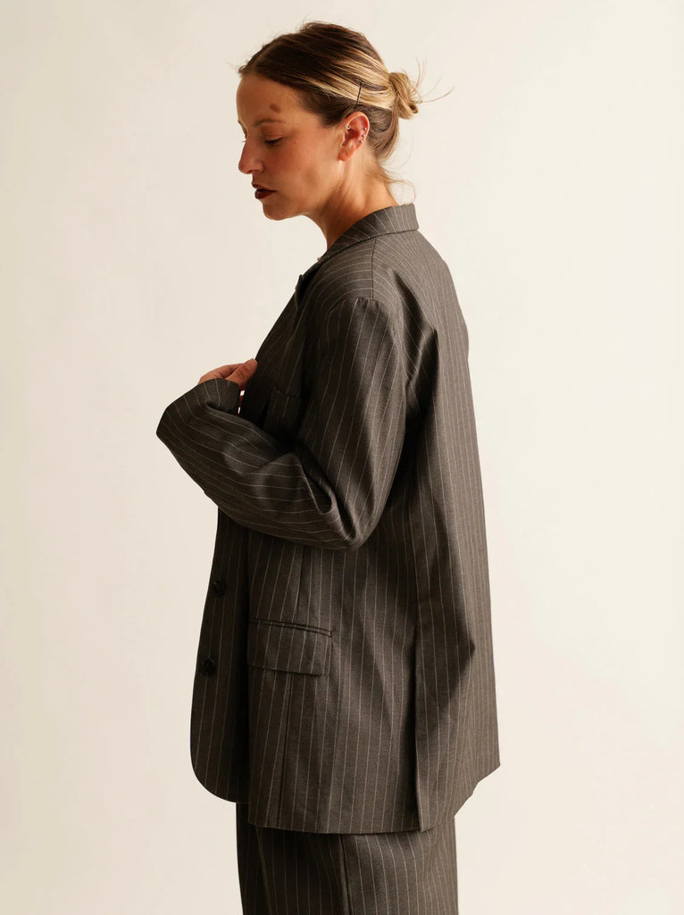 Vy Blazer — Pinstripe blazer on model — MYFASHIONFRUIT