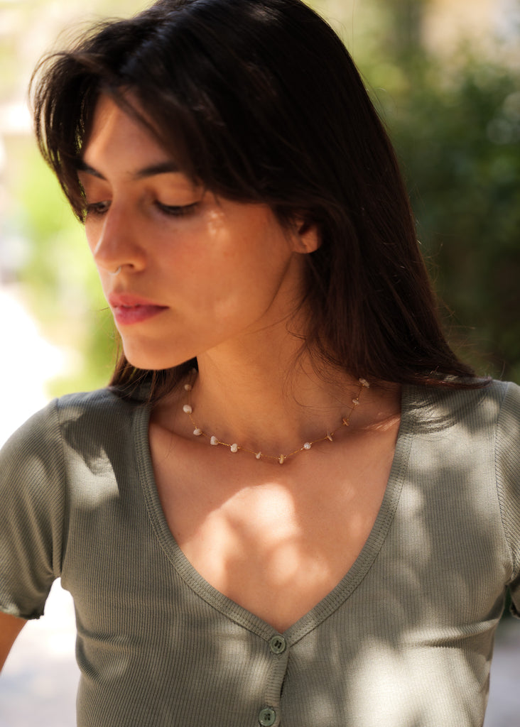 Morissa Necklace — Gold chain necklace on model — MYFASHIONFRUIT