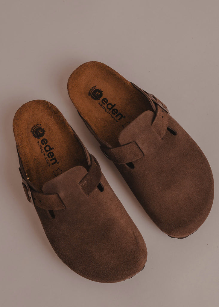 Bilbao Suede Clogs — Brown suede clogs — MYFASHIONFRUIT