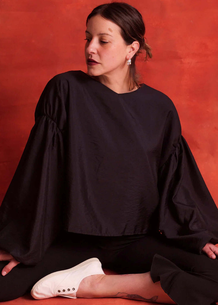 Malu Top — Black top with balloon sleeves on model — MYFASHIONFRUIT