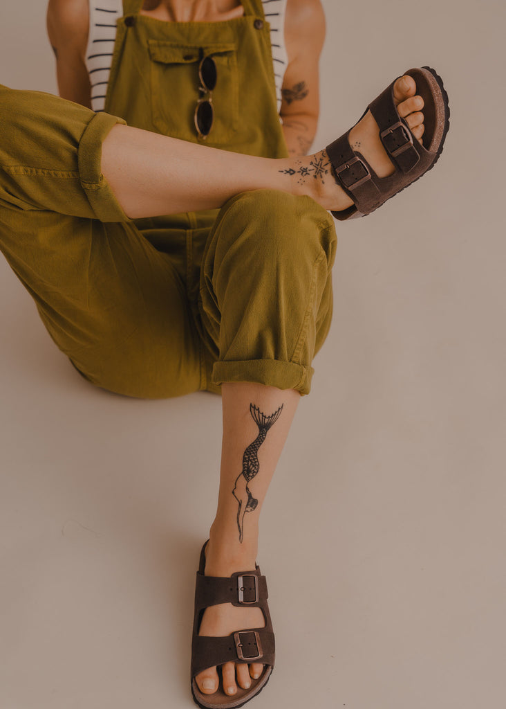 Palma Suede Sandals — Brown suede sandals on tattooed foot — MYFASHIONFRUIT