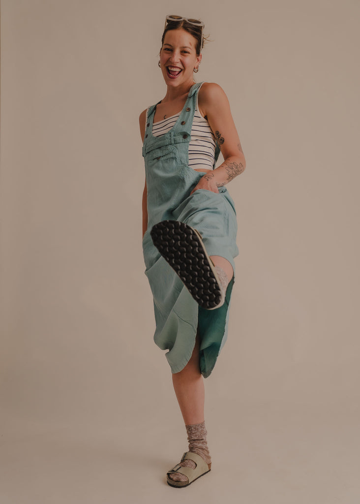 Palma Suede Sandals — light green suede sandals on model — MYFASHIONFRUIT