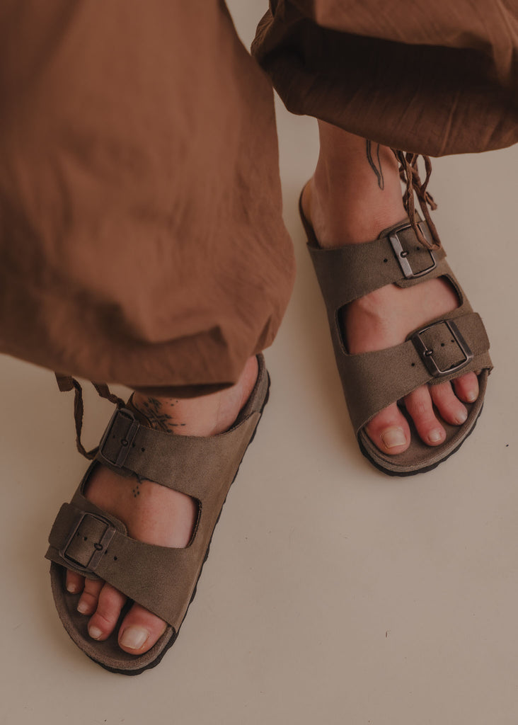 Palma Suede Sandals — Brown suede sandals on feet — MYFASHIONFRUIT