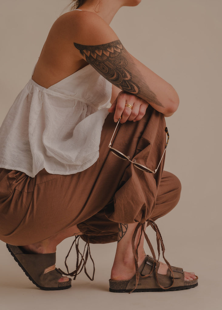Palma Suede Sandals — Brown suede sandals on model — MYFASHIONFRUIT