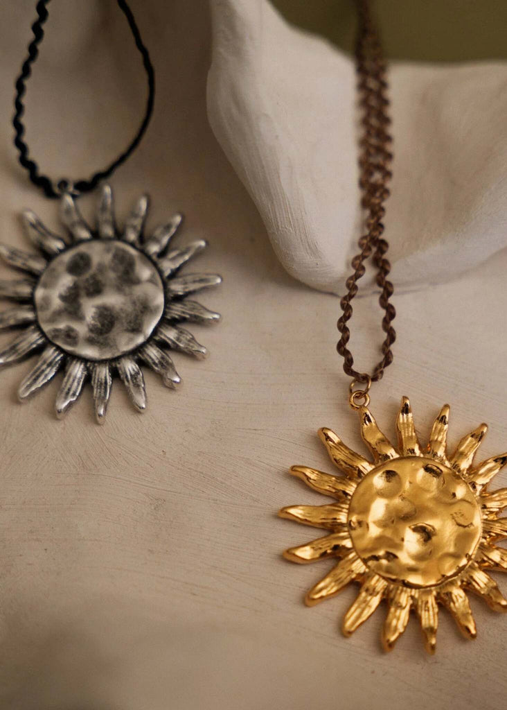 Anatoly Pendant — Silver and gold sun pendants, detail — MYFASHIONFRUIT