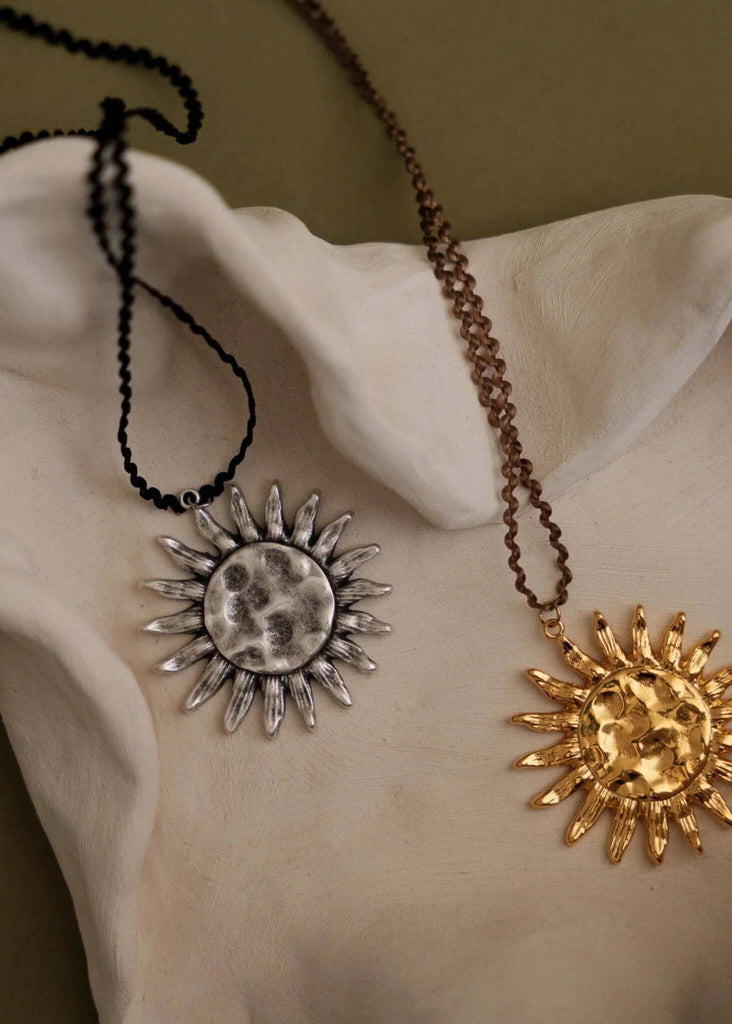 Anatoly Pendant — Gold and silver sun pendants, detail — MYFASHIONFRUIT