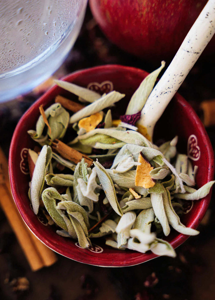 Yorti Herbal Blend — detail, herbal tea in red bowl — MYFASHIONFRUIT
