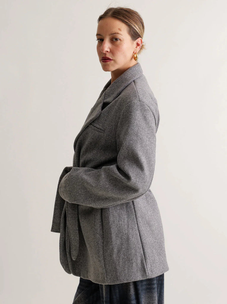 Lorenza Coat — Gray wool coat on model — MYFASHIONFRUIT