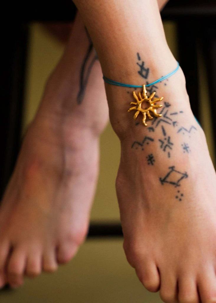 Sandya Pendant — Gold sun pendant on blue cord ankle bracelet — MYFASHIONFRUIT
