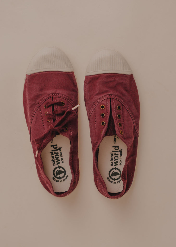 Old Lavanda Sneakers — Burgundy canvas sneakers, white toe cap — MYFASHIONFRUIT