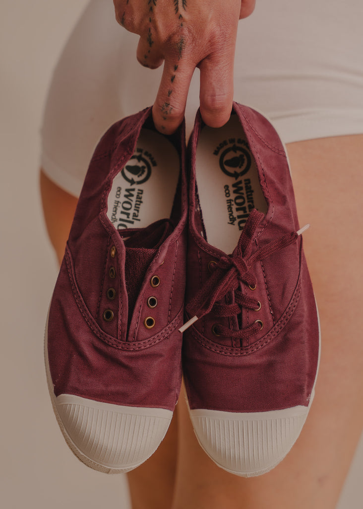 Old Lavanda Sneakers — Burgundy sneakers with white soles — MYFASHIONFRUIT